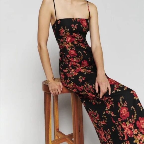 Reformation Frankie Linen in Admire Black Red Floral 2 NEW $248 - Picture 2 of 11